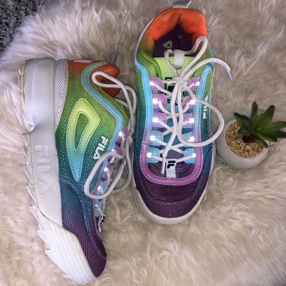 FILA Disruptor II Premium Tie Dye Platform Womens Rainbow Sneaker Multicolor